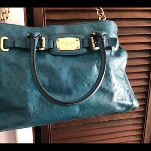 Michael Kors Hamilton, blue soft embossed ostrich